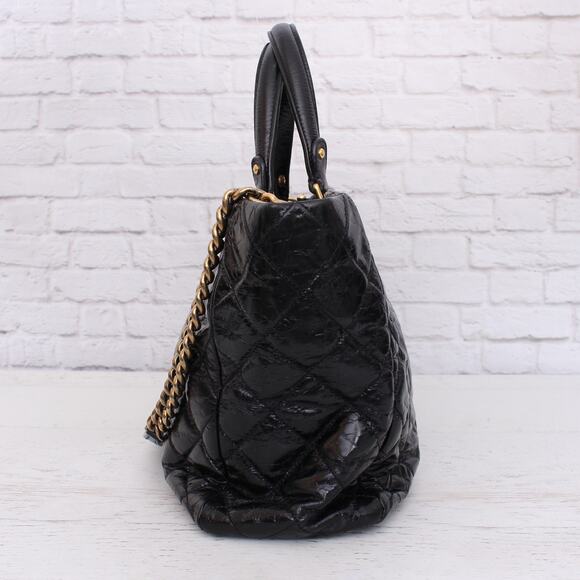 Chanel 2 Way Tote Black Glazed Calfskin Leather Shoulder Handbag Purse A4825 - Picture 11 of 11